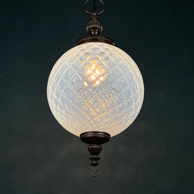 1970s Vintage Blue Murano Sphere Ball Pendant Lamp, Italy, 1970s For Sale - Image 5 of 15