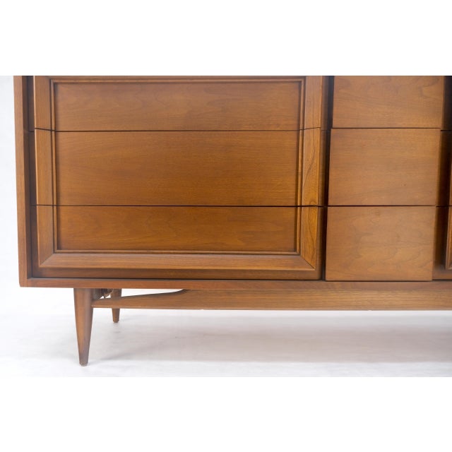 Mid Century Modern Sculpted Walnut 68" Long 9 Drawers Dresser Credenza MINT!