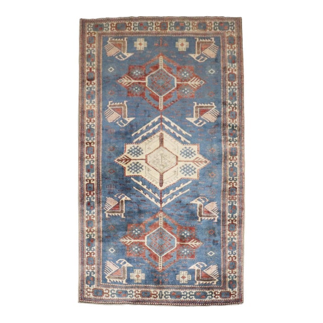 Blue Vintage Inspired Caucasian Rug rug no.j4884 For Sale
