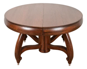Limbert Style Antique Arts & Crafts Tiger Oak Pedestal Extension Dining Table, Newly Refinished