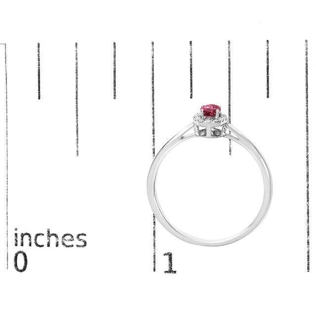 Metal 10K White Gold 5X3MM Oval Pink Tourmaline and Diamond Accent Halo Ring (I-J Color, I1-I2 Clarity) - Ring Size 6 For Sale - Image 7 of 7
