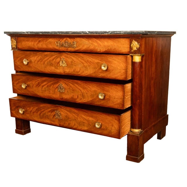 Early 19th Century Antique French Empire Mahogany Marble Top Ormolu Commode Chest of Drawers 1810 For Sale - Image 5 of 17