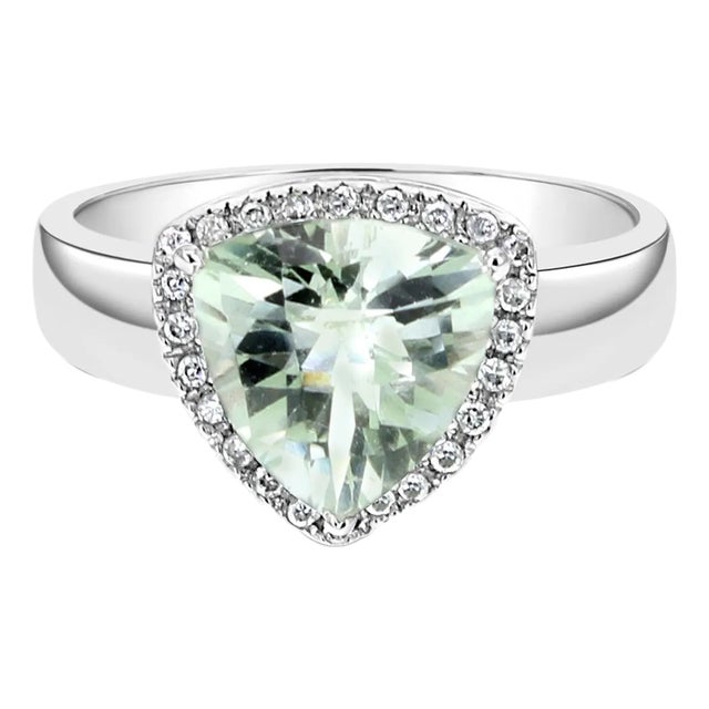 Diamond & Green Amethyst Statement Ring 2.37cttw 14k White Gold, Size 6 For Sale