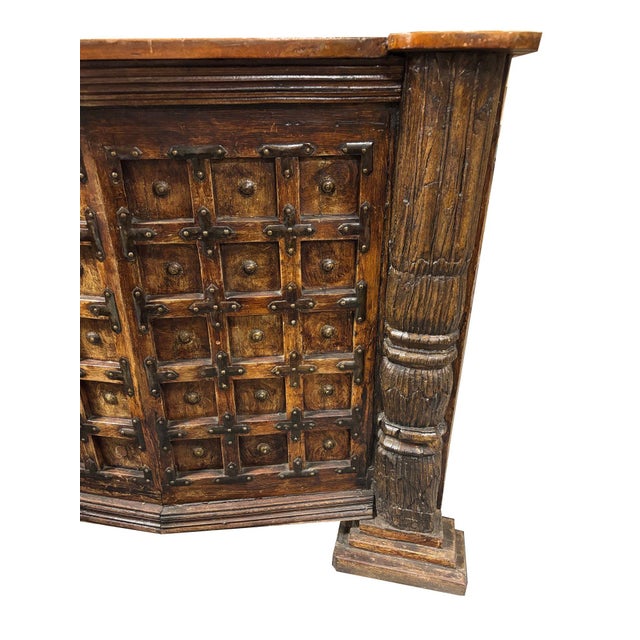 1940s 1940s Mexican Colonial Style Rustic Bar With Iron Strapwork & Carved Columns For Sale - Image 5 of 11
