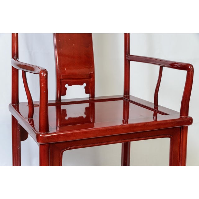 Wood Set of 4 Ming Style Dinning Chairs in Red Lacquer For Sale - Image 7 of 11