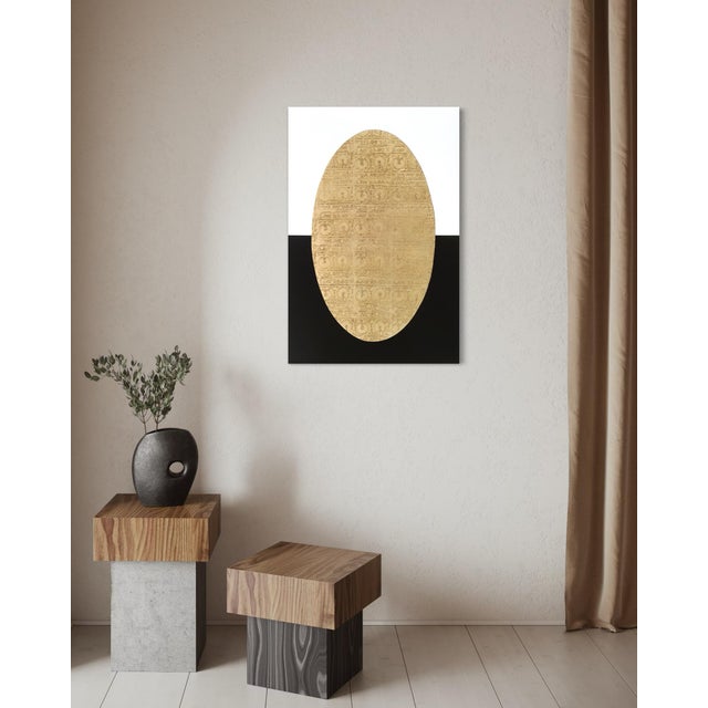 Abstract Rebecca Koury "Tapestry of Natures Balance" Black White Gold Contemporary Abstract Painting, Acrylic and Mixed Media on Canvas, Carmel California Art For Sale - Image 3 of 4