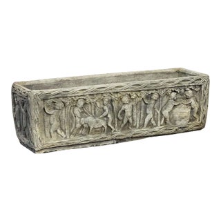 English Garden Stone Trough or Planter With Cherub Relief For Sale