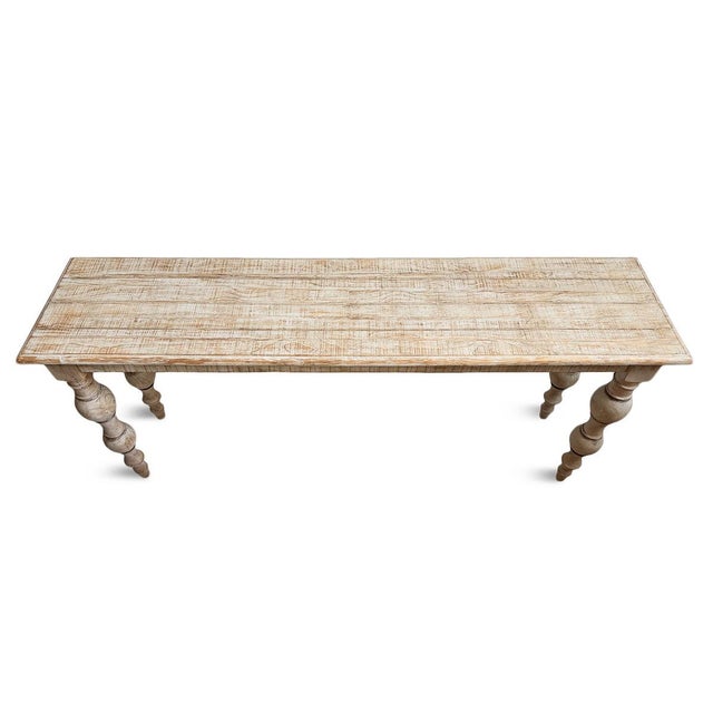 Washed finish solid wood console table with carved ball leg design. Wonderful for a farmhouse, transitional, or coastal...