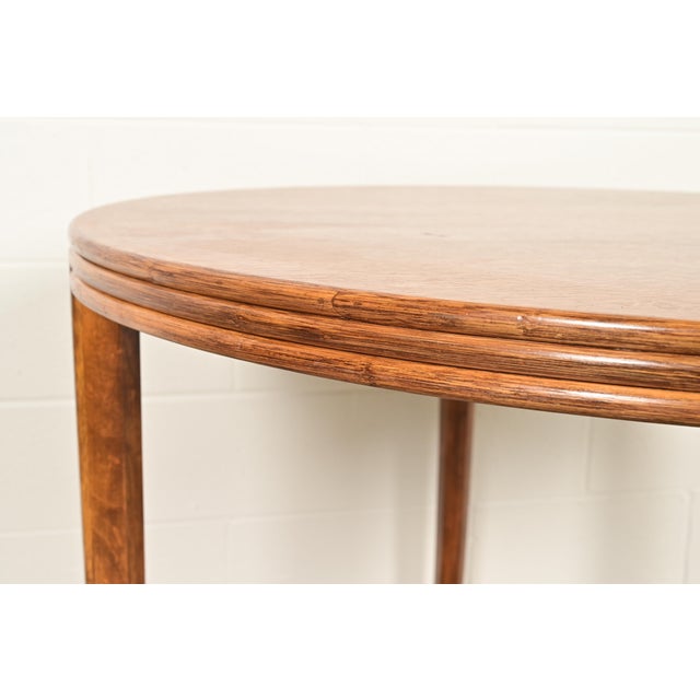 Wood McGuire Hollywood Regency Organic Modern Oak and Bamboo Rattan Dining or Game Table For Sale - Image 7 of 12