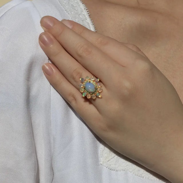 Kai Opal Tsavorite Cocktail Ring in 14k Solid Gold, size 9.5 For Sale - Image 10 of 12