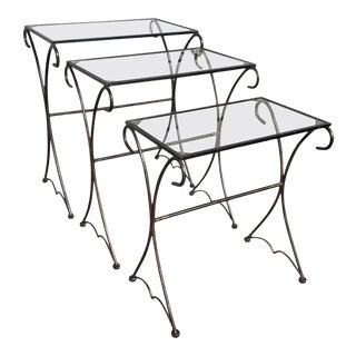 1950s Scrolling Iron Patio Nesting Side Tables - Set of 3 For Sale