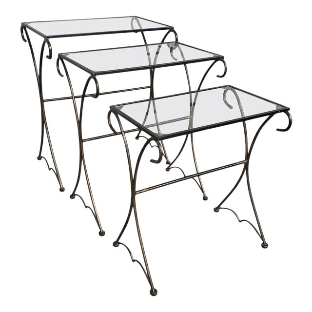 1950s Scrolling Iron Patio Nesting Side Tables - Set of 3 For Sale