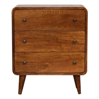 Compact Curved Mango Wood Chest With Brass Knobs For Sale