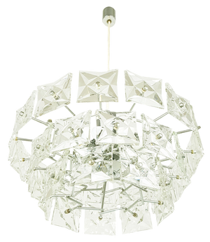 Italian Glass and Chromed Plate Ceiling Lamp, 1970s