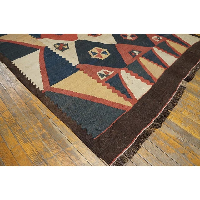 1920s Multicolor Geometric Kilim Antique Central Asian Tajik Rug Flat-Weave 6'8" X 15'8" Wool Carpet For Sale In New York - Image 6 of 7