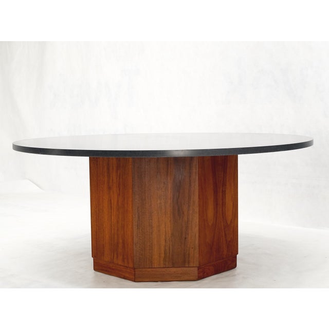 Black Octagonal Oil Walnut Base Round Slate Top Mid-Century Modern Coffee Table For Sale - Image 8 of 10