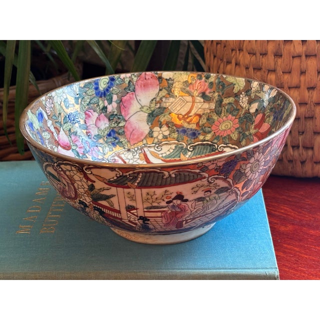 English Vintage Chinese Rose Medallion Famille Rose Enameled Porcelain Bowl For Sale - Image 3 of 8