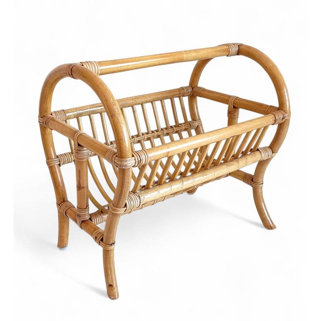 Light Yellow French Riviera Magazine Rack in Bamboo Rattan, 1960s For Sale - Image 8 of 11