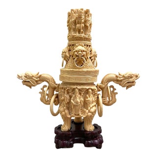 Vintage Chinese Ivory Resin Dragon Incense Burner For Sale