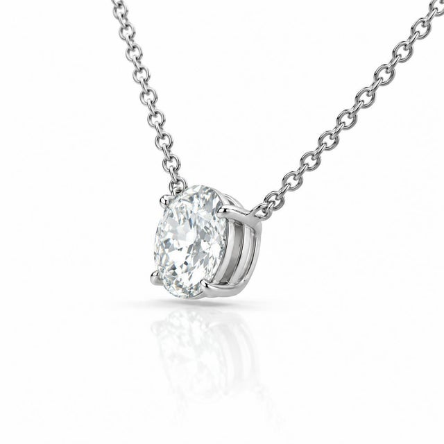 1-3 Carat Oval Diamond East West 14k Gold Floating Pendant Necklace For Sale - Image 4 of 5