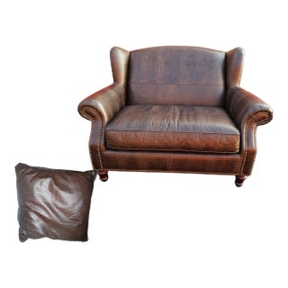 Vintage Royale Usa 'Croc' Wingback Chair & Half, Pillow & Ottoman For Sale