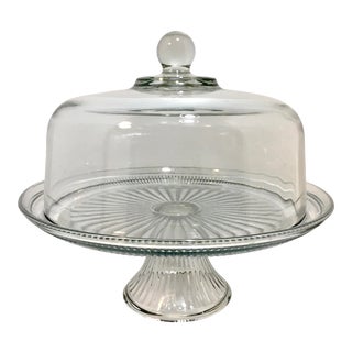 12" Vintage Glass Cake Stand With Lid For Sale