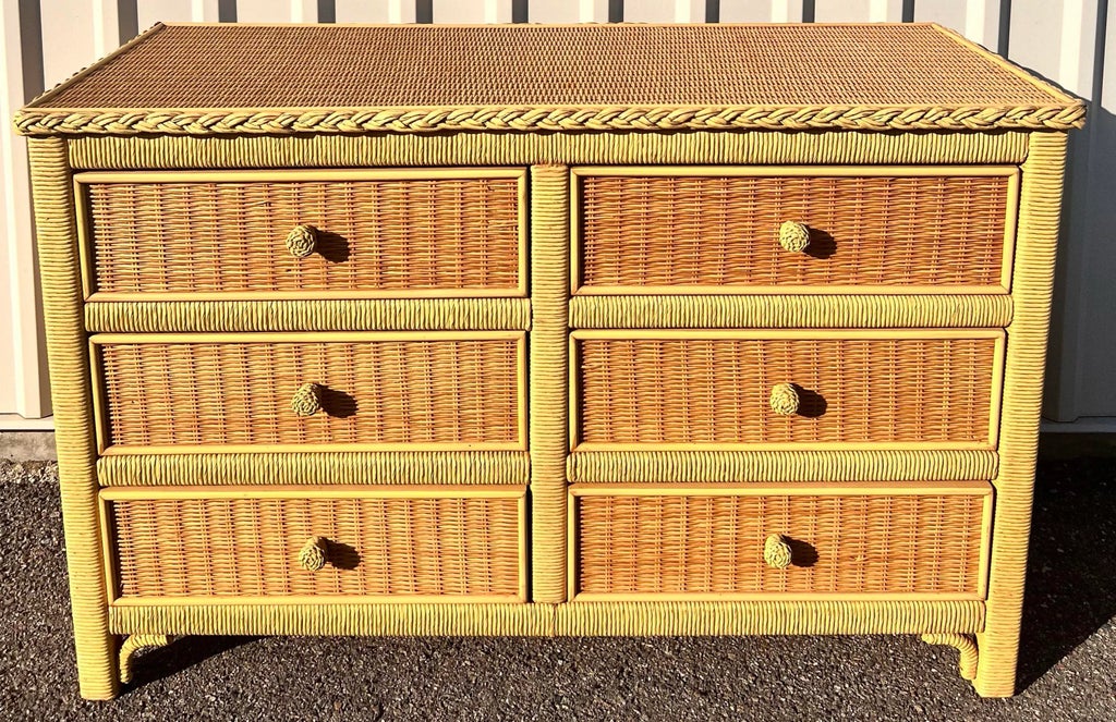 【希少】Henry Link ヴィンテージ6ドロワー チェスト 高級無垢材 収納 Henry Link for Lexington 6 Drawer Dresser in Natural Wicker With