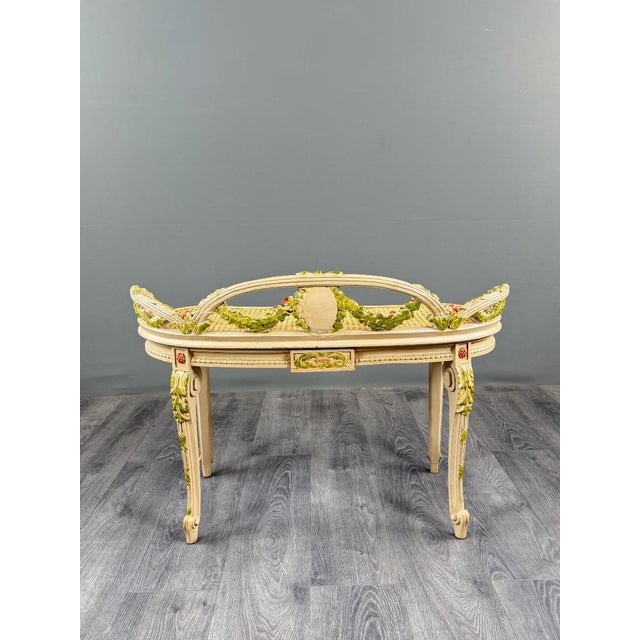 19th Century Louis XV Bench in Painted Wood and Caning For Sale - Image 9 of 13