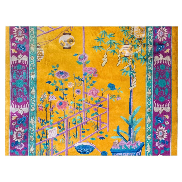 Gold Extraordinary Early 20th Century Chinese Art Deco Rug For Sale - Image 8 of 15