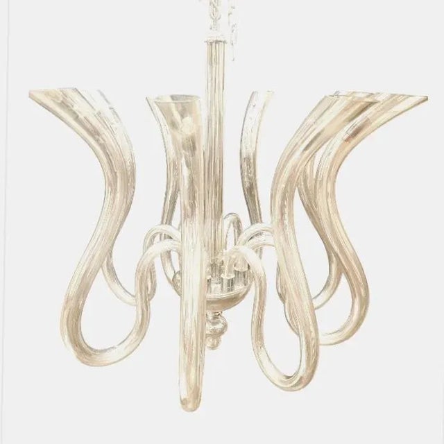 Contemporary Massive Italian Murano 12 Light Mercury Glass Curved Pipe Chandelier Light Fixture For Sale - Image 3 of 14