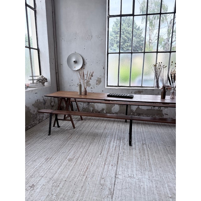 Trestle Farm Table and Benches, 1950s, Set of 3 For Sale - Image 13 of 18