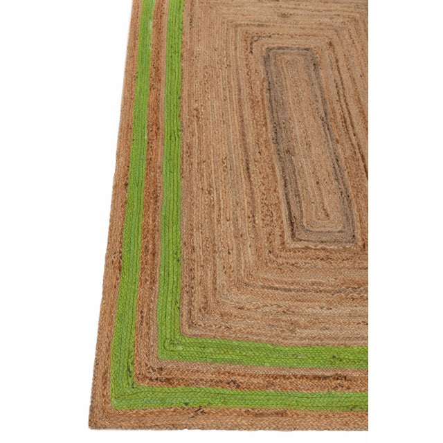 Textile 2x3 Ft. Green Border Rectangle Jute Handmade Rug For Sale - Image 7 of 10