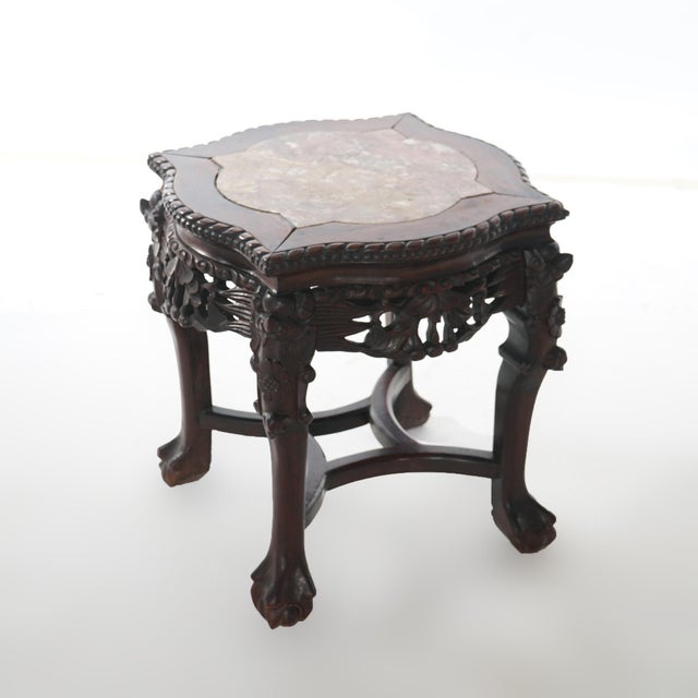 Wood Antique Chinese Carved Rosewood Marble Top Low Table 1890 For Sale - Image 7 of 8