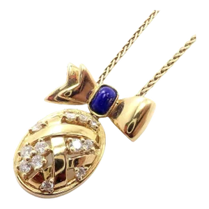 Christian Dior 18k Yellow Gold Lapis Diamond Egg Pendant Necklace