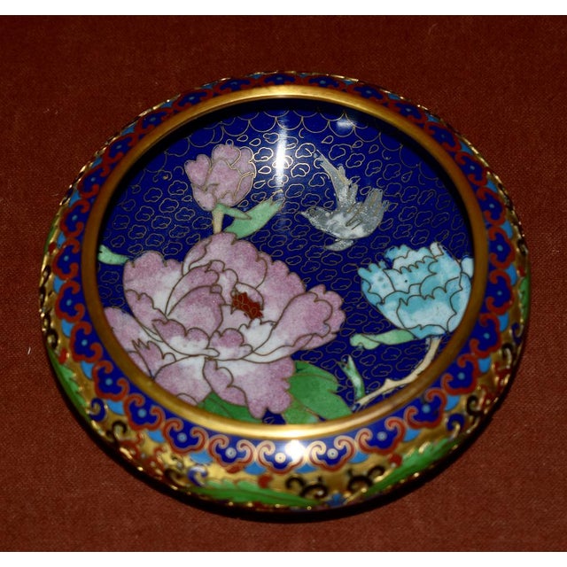 Vintage Chinese Small Cloisonné Bowl With Floral Interior For Sale - Image 9 of 13