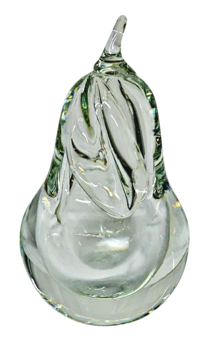 Hand Blown Clear Glass Pear Paperweight