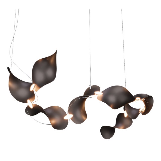 Dune 8 Curve Chandelier with Shades in Dark Bronze Metallic Tone by Daniel Becker for Moss Objects For Sale