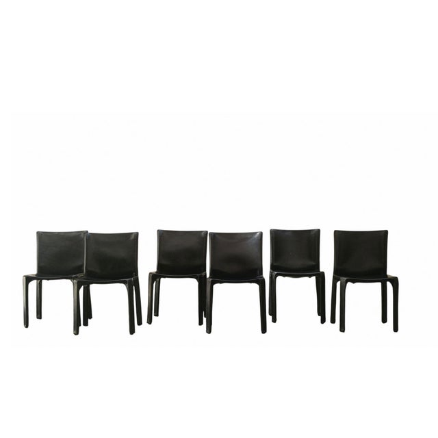 Black CAB T4 Chairs in Black Leather by Mario Bellini for Cassina, Italy, 1970s, Set of 6 For Sale - Image 8 of 8