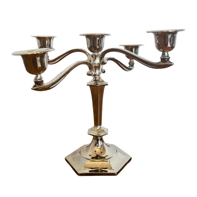 French Art Deco Silver-Plated Five-Light Candelabra, 1920 For Sale - Image 6 of 9