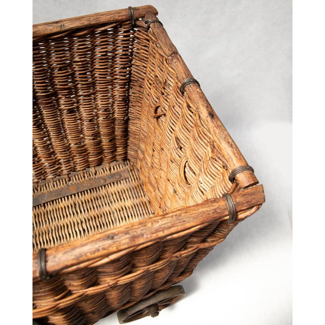 Brown 20th Century French SCNF Basket on Cast Iron Wheels, 1920s For Sale - Image 8 of 13
