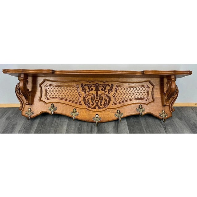 Antique French Oak Coat Rack Hanger Shelf For Sale - Image 11 of 12