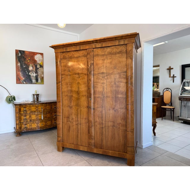 Antique Biedermeier Walnut Veneer Wardrobe For Sale - Image 17 of 17