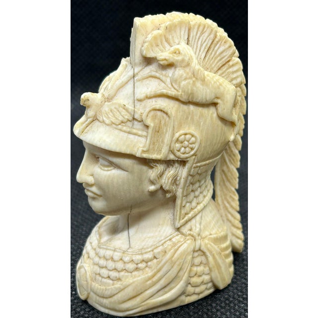 Ivory Antique Late 18th C. Grand Tour Carved Bone Bust of Minerva, Neoclassical Athena Sculpture, Roman Goddess of War Miniature, European Cabinet Curio For Sale - Image 8 of 14