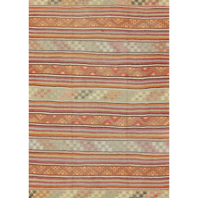 Mid 20th Century Turkish Kilim Vintage Rug With Assorted Stripe Design in a Variety of Colors For Sale In Atlanta - Image 6 of 12