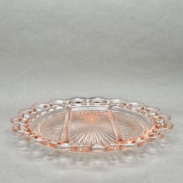 1930s Vintage Pink Anchor Hocking Depression Glass “Old Colony” 3 Part Divided Relish Dish Platter For Sale - Image 5 of 8