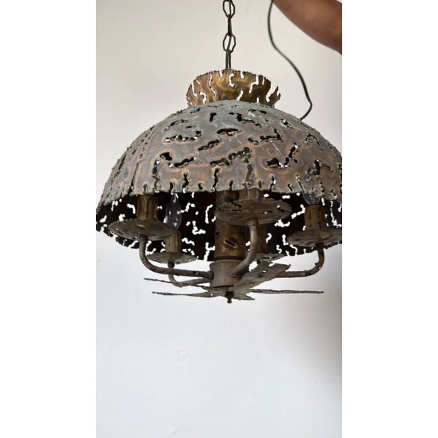 1970s Vintage Tom Greene Brutalist Torch-Cut Brass Hanging Light Fixture For Sale - Image 10 of 12