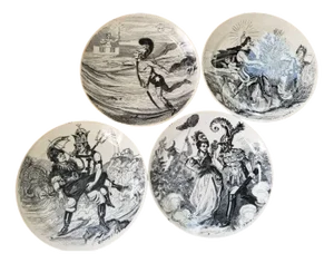 Antique French Creil et Montereau Series Bains de Mer Plates by Charles Hamlet, 1890s, Set of 4