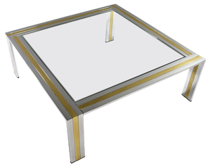 Square Coffee Table in Brass, Chrome and Glass by Renato Zevi, Italy, 1970s