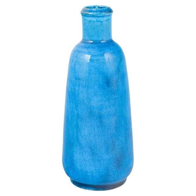 1960s Cylindrical Ceramic Vase in Azure-Blue Glaze by Nils Kähler for Kähler, 1960s For Sale - Image 5 of 5
