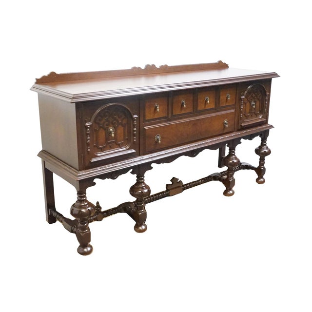 Abernathy Furniture Solid Walnut Gothic Jacobean / English Tudor 71" Sideboard Buffet For Sale - Image 4 of 14